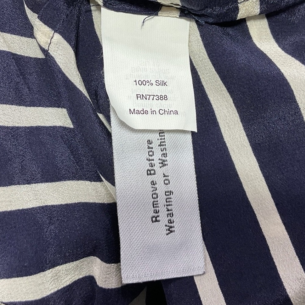 J.Crew 100% Silk Drop Waist Mini Dress Sheer Navy‎ Blue White Striped Womens L - Picture 4 of 11